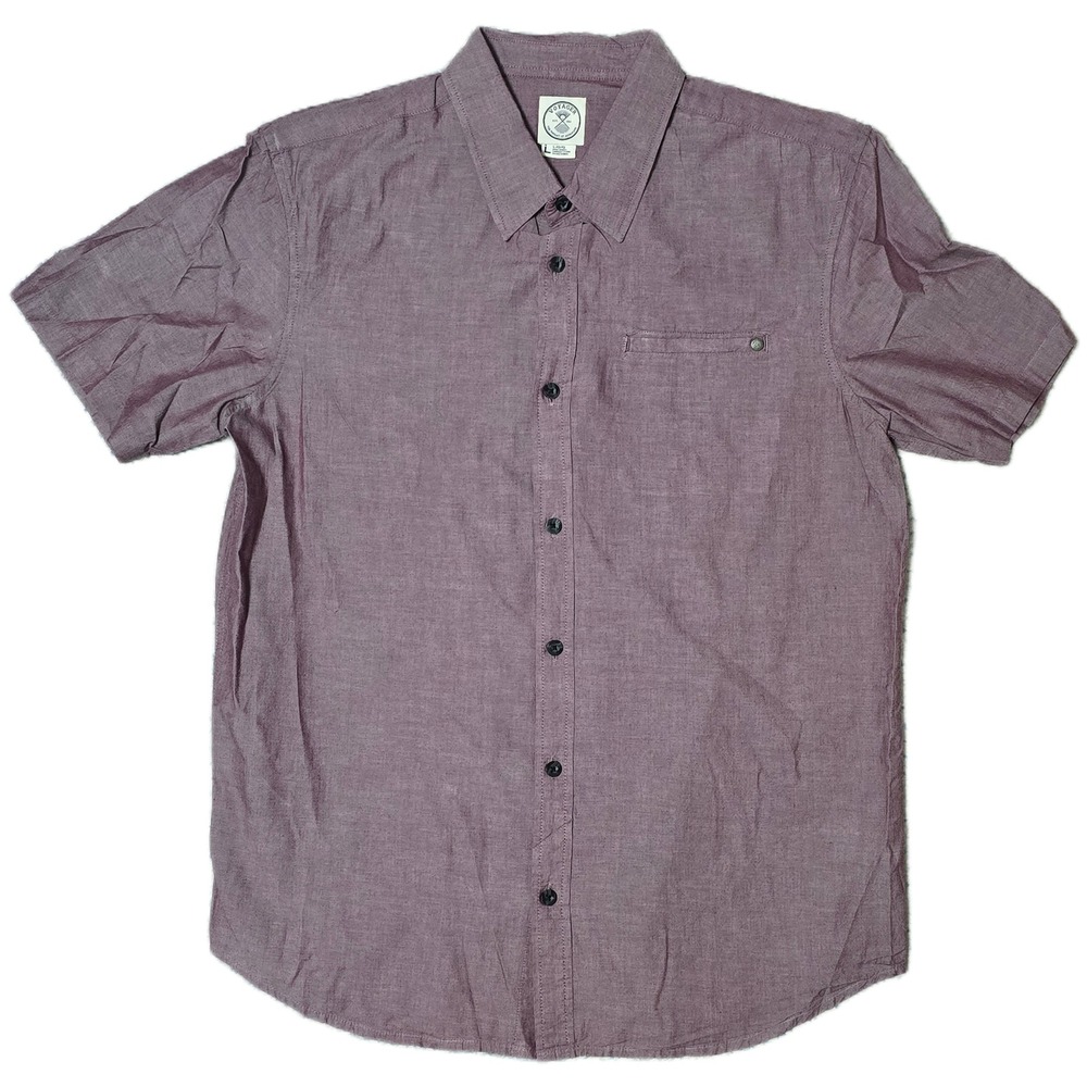 Voyager Men's Short Sleeve Button Up Shirt Burgundy‎ Heathered Size L
(C)